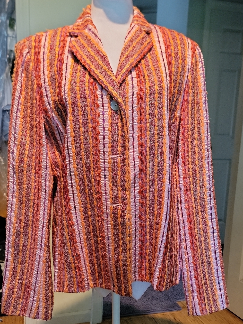 Monterey Bay Clothing Company Striped Textured Pink & Orange Women's Jacket